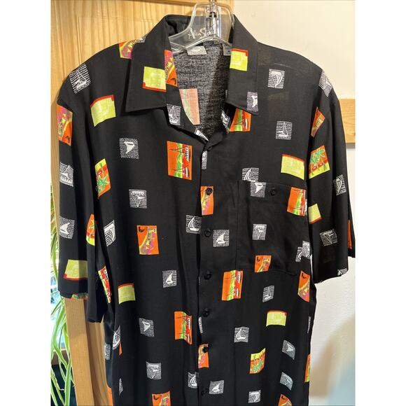 Alan Stewart Shirt Men’s Medium Black Hawaiian Rayon Short Sleeve Button Adult - Picture 8 of 12